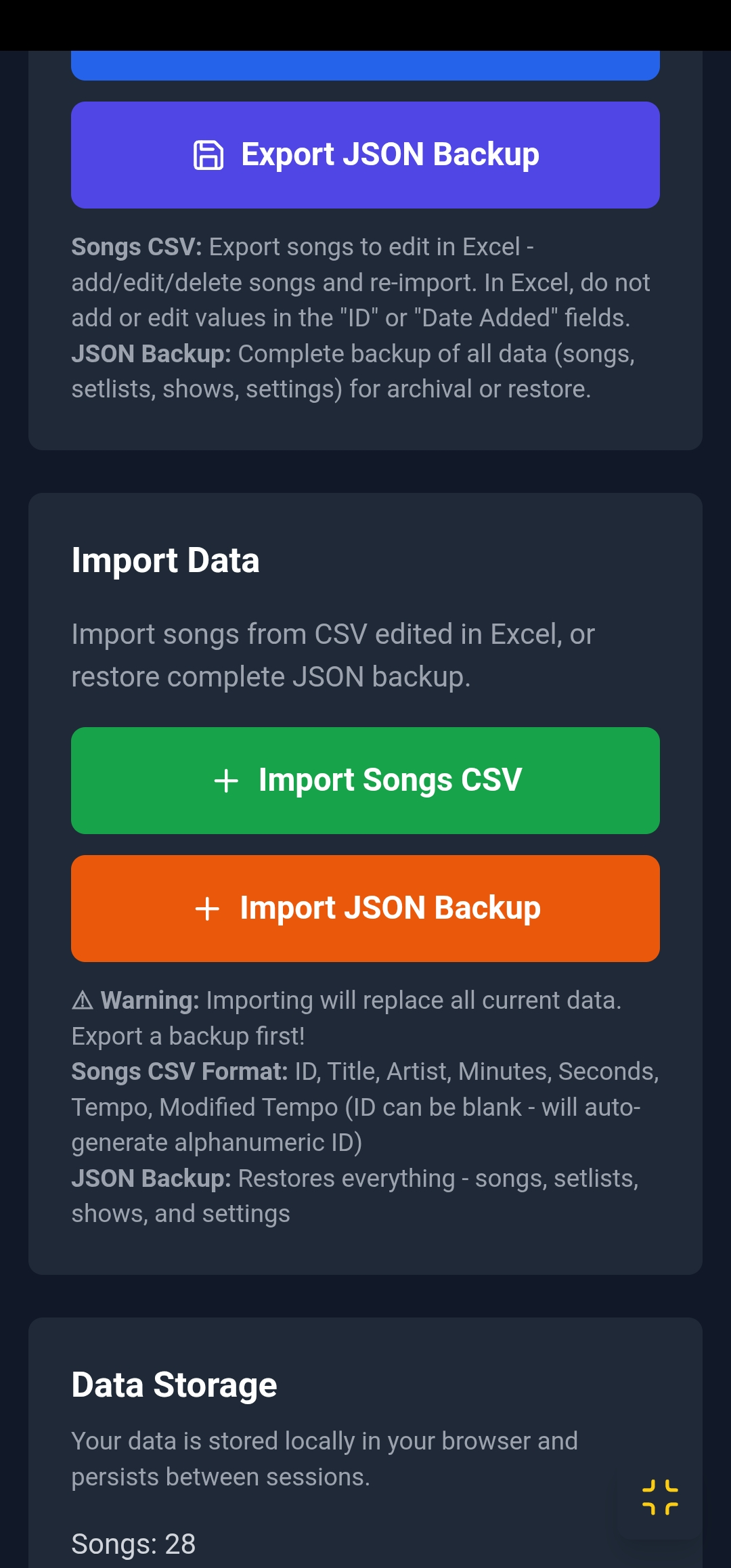 Import/Export settings