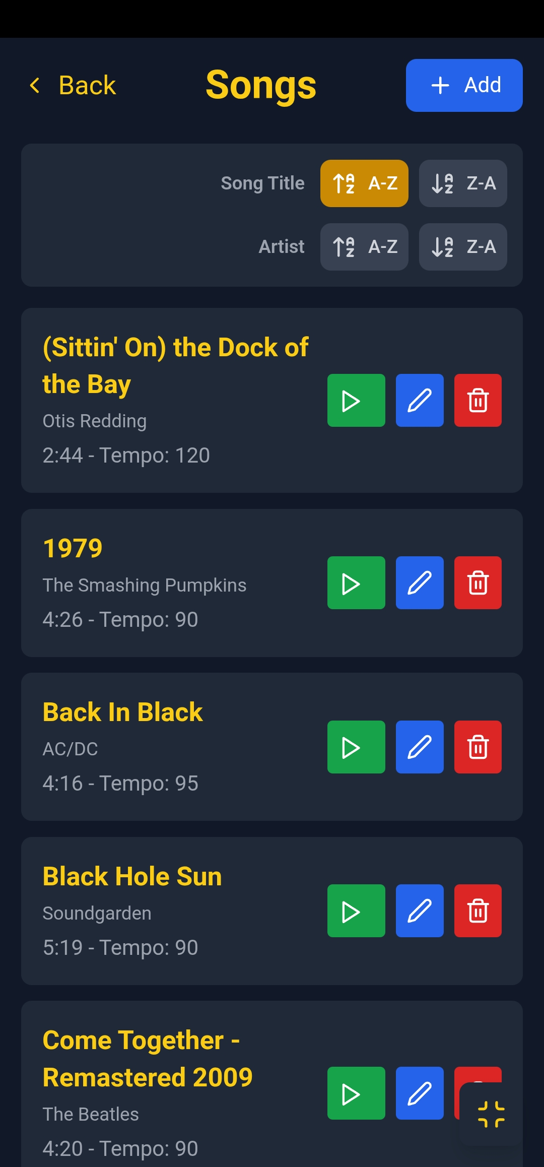 Song management interface